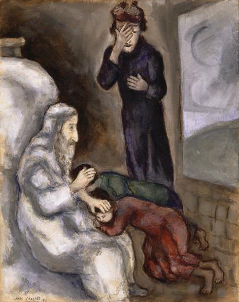 エフライムとマナセの祝福 現代マルク・シャガール油絵